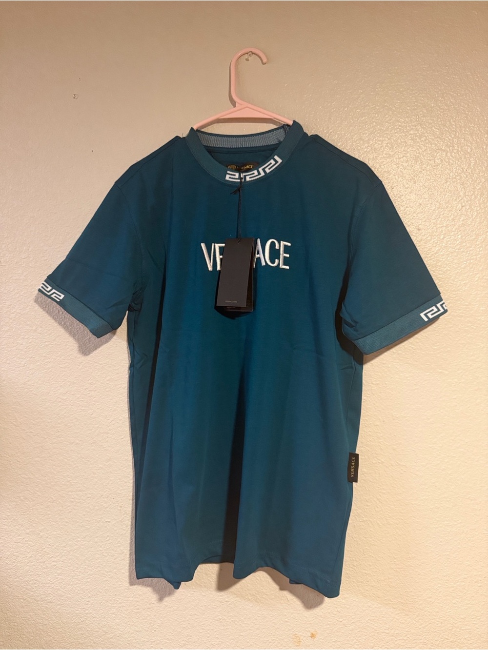 Versace Teal Crewneck Short-Sleeve Logo Tee